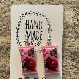 Pink m&m earrings